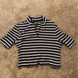 Wild Fable Striped 1/4 Zip Collared Crop Top